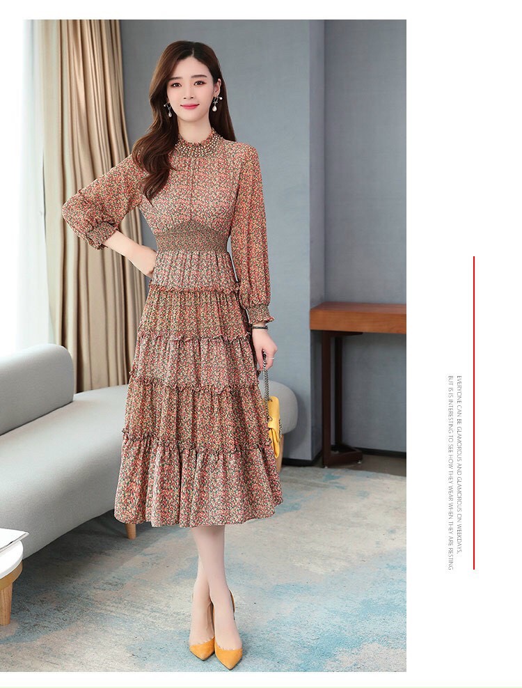 Đầm Lụa Tầng Cổ Hạt Cao Cấp - HN1014